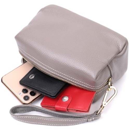 Сумка Vintage Жіноча з двома ременями з натуральної шкіри Сіра (22275)