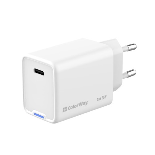 Зарядний пристрій ColorWay GaN Mini 65W PD Port PPS USB-C white (CW-CHS049PD-WT)