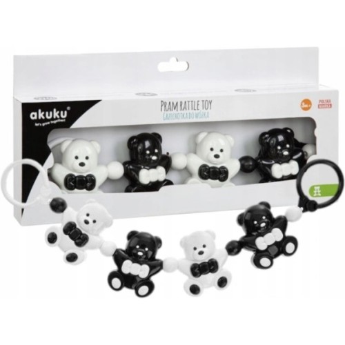Іграшка на коляску Akuku брязкальце Ведмедик, чорно-білий (A0468)