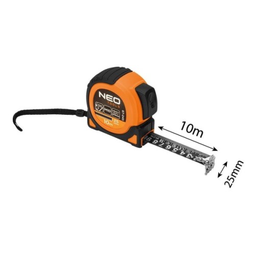 Рулетка Neo Tools Super Black, 10мx25мм, з фіксатором змотування, магніт (67-245)