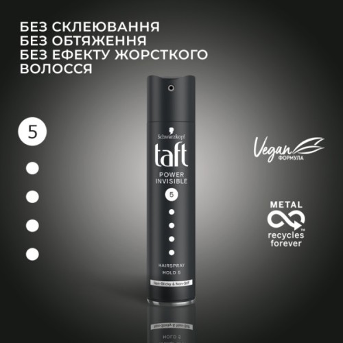 Лак для волосся Taft Power Невидима Фіксація 5 250 мл (4015001003581/9000100876520)