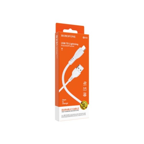 Дата кабель USB 2.0 AM to Lightning 1.0m 2.4A PVC BX51 white BOROFONE (6931474743909)