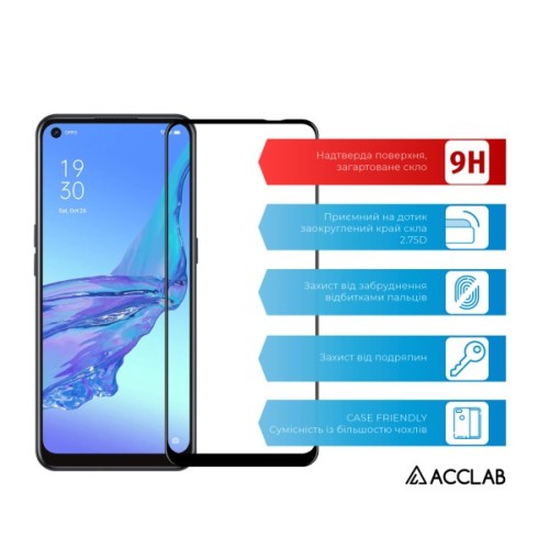Скло захисне ACCLAB Full Glue Oppo A53 Black (1283126508370)