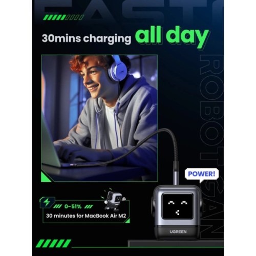 Зарядний пристрій Ugreen 1xUSB + 2xUSB-C 65W GaN CD361 gray (25685B)