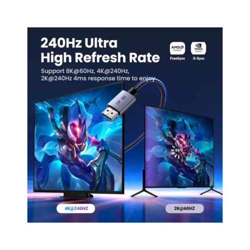 Кабель мультимедійний DisplayPort M to DisplayPort M 2.0m V1.4 8K60Hz DP120 black Ugreen (25905)