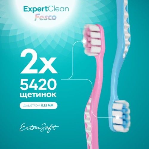 Зубна щітка Fesco Expert Clean Extra Soft Блакитна 1 шт. + Рожева 1 шт. (4820204702311)