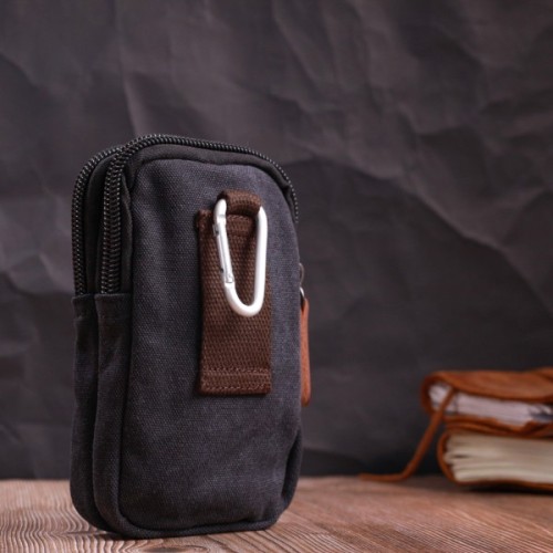 Сумка Vintage Чохол на пояс з металевим карабіном з текстилю Чорна (22223)