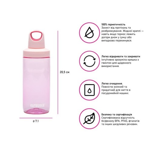 Пляшка для води Kambukka Reno тританова 500 мл світло-рожевий (11-05025)
