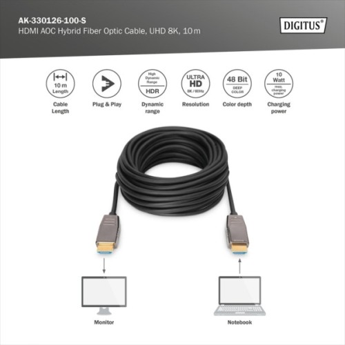 Кабель мультимедійний HDMI M to HDMI M 10m 8K AOC hybrid-fiber black Digitus (AK-330126-100-S)