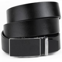 Ремінь Vintage Чоловічий з сріблястою пряжкою з чорною вставкою Чорний (20328)