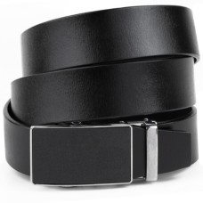 Ремінь Vintage Чоловічий з сріблястою пряжкою з чорною вставкою Чорний (20328)