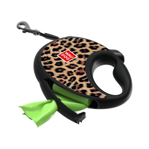 Повідець для собак WAUDOG R-leash з контейнером для пакетів "Леопард", світловідбивна стрічка, M (256-4066)