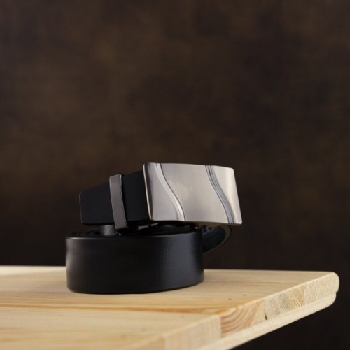 Ремінь Vintage Чоловічий з пряжкою хвиля Чорний (20336)