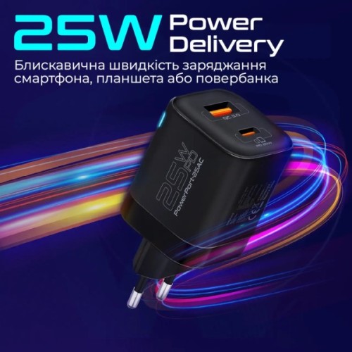 Зарядний пристрій Promate USB-C + USB-A (powerport-25ac.black)