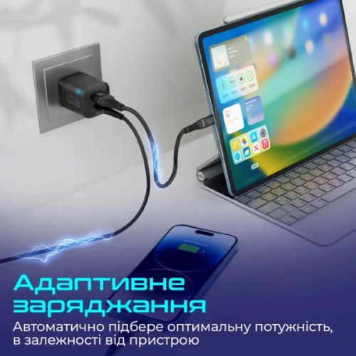 Зарядний пристрій Promate USB-C + USB-A (powerport-25ac.black)