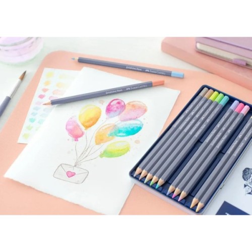Олівці кольорові Faber-Castell GoldFaber Pastel,акварельні, металевий пенал 12 кольорів (114622) (31788)