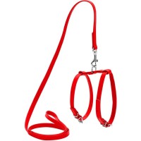 Шлея для собак WAUDOG Glamour з повідцем шкіряна Ш 9 мм А 20-30 см В 30-40 см червона (33993)