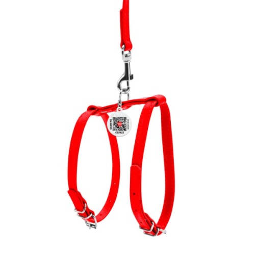 Шлея для собак WAUDOG Glamour з повідцем шкіряна Ш 9 мм А 20-30 см В 30-40 см червона (33993)