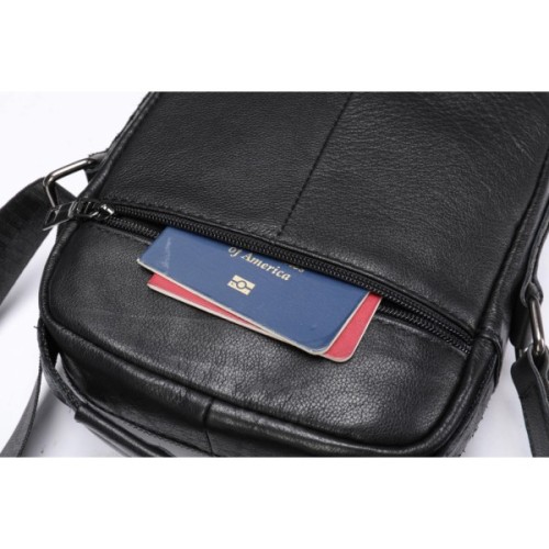 Сумка Vintage Вертикальна чоловіча у щільній шкірі Чорна (20366)