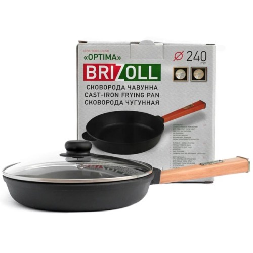 Сковорода Brizoll Optima чавунна з ручкою та скляною кришкою 240х40 мм (O2440-P-C)
