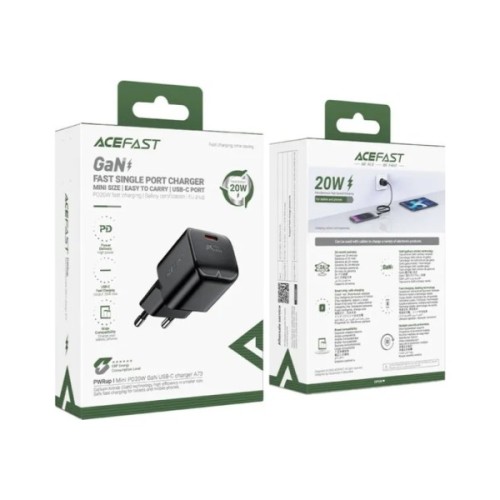 Зарядний пристрій Acefast USB-C 20W Gan A73 mini Fast Charger Black (6974316282648)