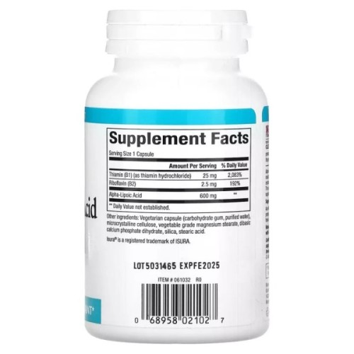Вітамінно-мінеральний комплекс Natural Factors Альфа-ліпоєва кислота з вітамінами B1 та B2, 600 мг, Alpha-Lipoic (NFS-02102)