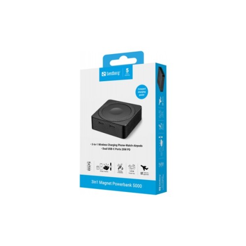Батарея універсальна Sandberg Magnetic Wireless 5000mAh 20W PD, QI-15W for Apple Watch/Airpods (421-28)