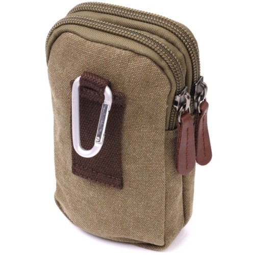 Сумка Vintage На пояс з металевим карабіном з текстилю Оливкова (22224)