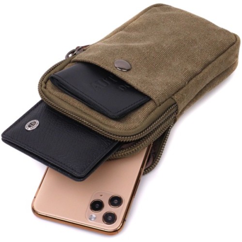 Сумка Vintage На пояс з металевим карабіном з текстилю Оливкова (22224)