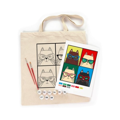Набір для творчості Rosa Talent екосумка-розмальовка, Коти в окулярах, 38х42 см (4823098541189)