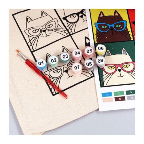 Набір для творчості Rosa Talent екосумка-розмальовка, Коти в окулярах, 38х42 см (4823098541189)