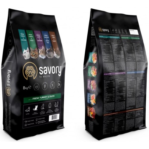 Сухий корм для кішок Savory Adult Cat Gourmand Fresh Turkey and Duck 8 кг (4820232630068)