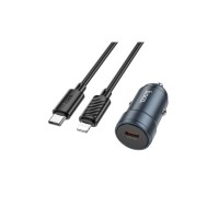 Зарядний пристрій HOCO 1xUSB-C PD30W car adapter + cable USB-C to Lightning gray (6942007633062)