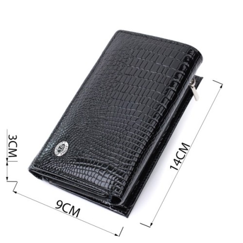 Гаманець ST Leather Три складення з натуральної шкіри Чорний (22707)
