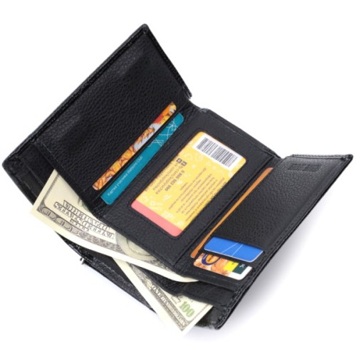 Гаманець ST Leather Три складення з натуральної шкіри Чорний (22707)