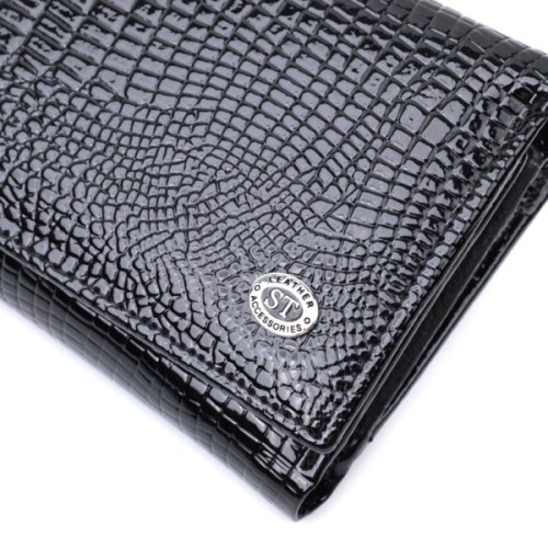 Гаманець ST Leather Три складення з натуральної шкіри Чорний (22707)