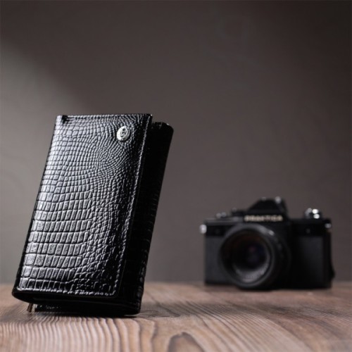 Гаманець ST Leather Три складення з натуральної шкіри Чорний (22707)