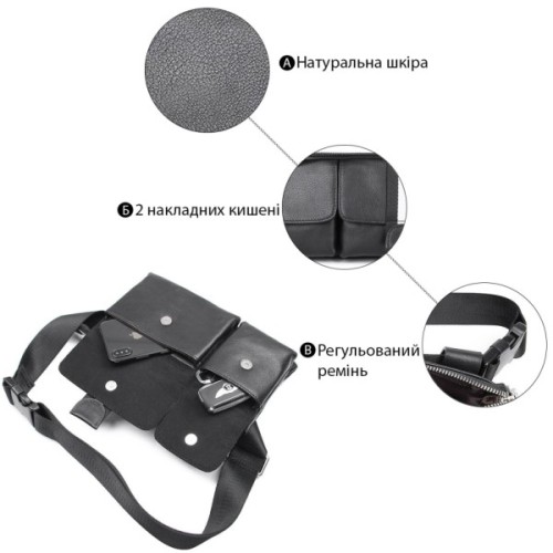 Сумка Vintage Поясна шкіряна Чорна (14953)