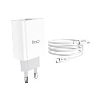 Зарядний пристрій HOCO C80A Rapido 1xUSB-C PD20W + 1xUSB QC3.0 + cable USB-C to USB-C White (6931474740533)