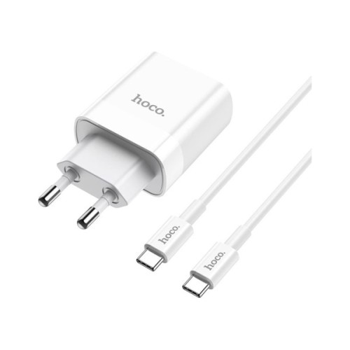 Зарядний пристрій HOCO C80A Rapido 1xUSB-C PD20W + 1xUSB QC3.0 + cable USB-C to USB-C White (6931474740533)