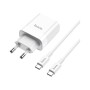 Зарядний пристрій HOCO C80A Rapido 1xUSB-C PD20W + 1xUSB QC3.0 + cable USB-C to USB-C White (6931474740533)