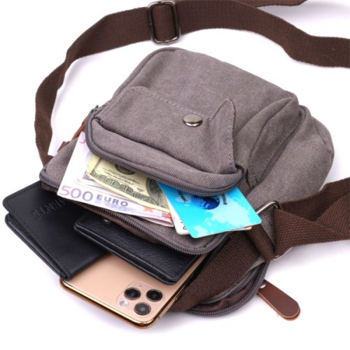 Сумка Vintage Чоловіча з щільного текстилю Сіра (22217)