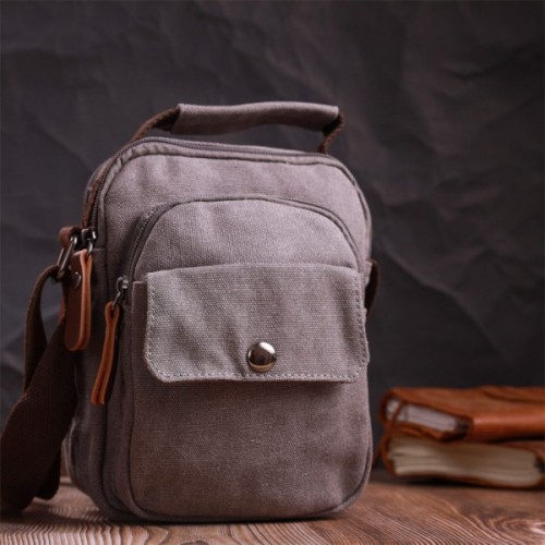 Сумка Vintage Чоловіча з щільного текстилю Сіра (22217)
