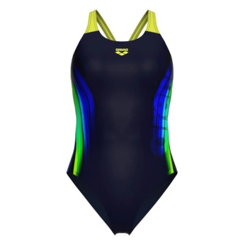 Купальник Arena Breath Swimsuit V Back Lb 008330-760 чорний, жовтий, зелений, синій 38 (3468337422044)
