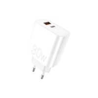 Зарядний пристрій WUW C208 1xUSB-C PD30W + 1xUSB QC3.0 18W White (6972573333417)