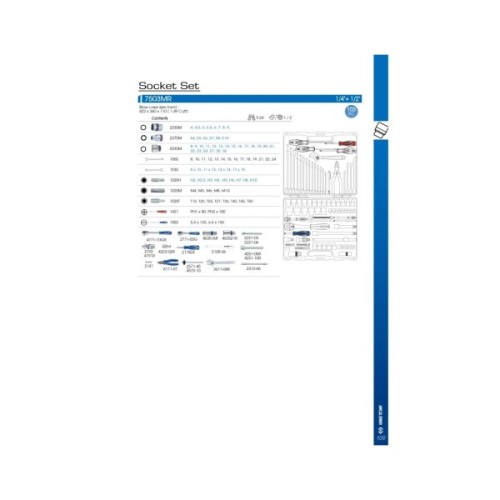 Набір інструментів KING TONY 103 шт. 1/4" та 1/2" (7503MR)