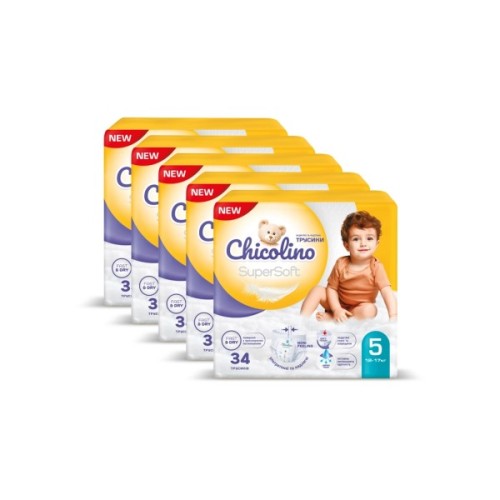 Підгузки Chicolino Super Soft Розмір 5 (12-17 кг) 34 шт, 4 Упаковки (4823098414667)