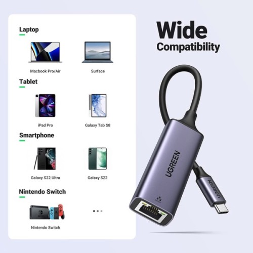 Перехідник USB-C to RJ45 Ethernet 1000Mbps CM199 Ugreen (50737)