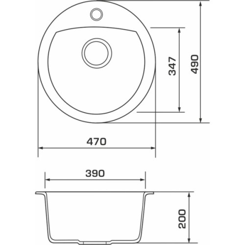 Мийка кухонна GRANADO RONDA grafito з сифоном (470*490mm.) (gr2209)
