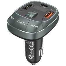 FM модулятор Vention PD 54W 3-Port USB (C+A+A) LED/USB Flash/Bluetooth, вольтметр (FFLB0)